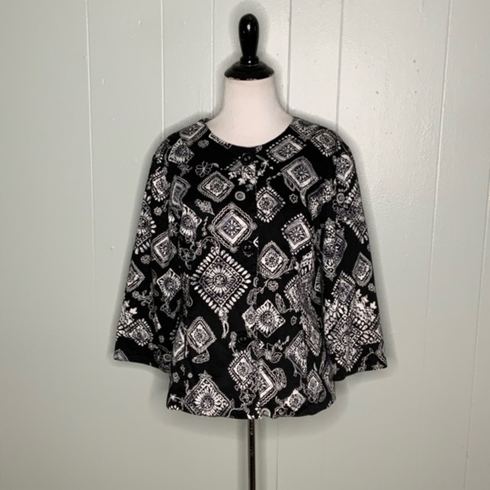 Coldwater Creek Black & White Floral Casual Career Dressy Stylish Jacket 10P